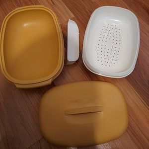 Vintage Tupperware oval microwaveable split vegetable bowl